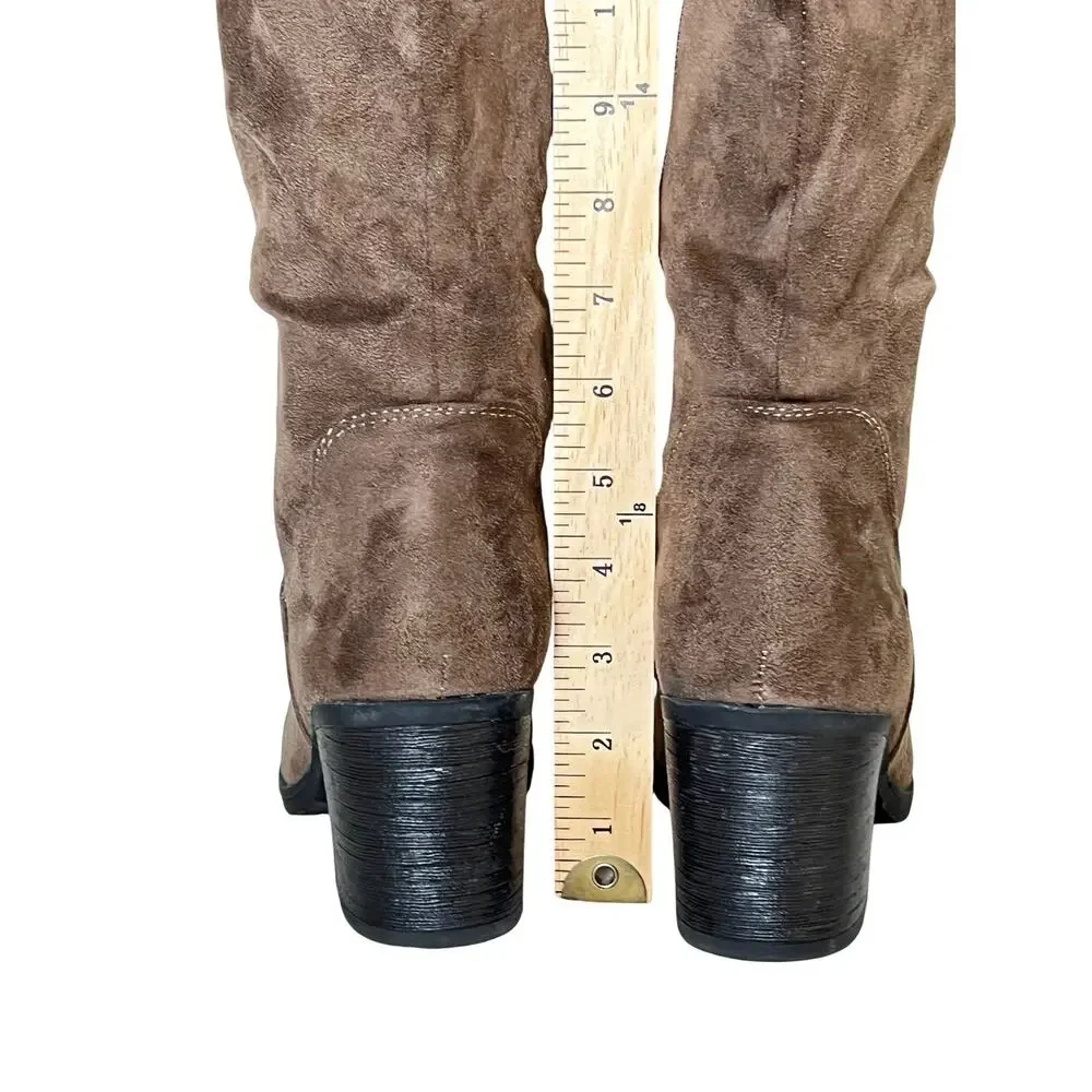 Brown Faux Suede Over the Knee Boots Kohl's Size 8 Inside Zip Fold Down‎